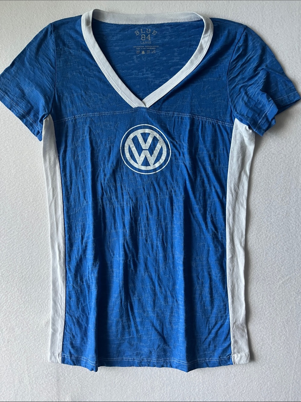 Blue 84 Blue and White V-Neck VW Logo Short Sleeve Tee